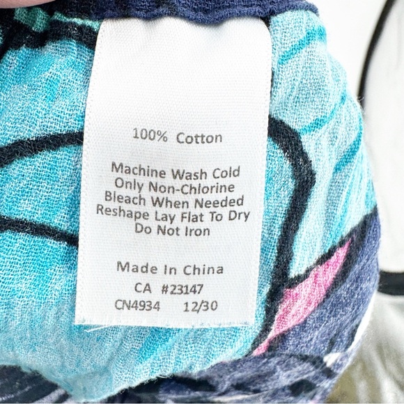 ✅ Talbots BLUE/GREEN Tropical Print COTTON WIDE LEG CROPPED PANTS SIZE LARGE - Picture 3 of 7